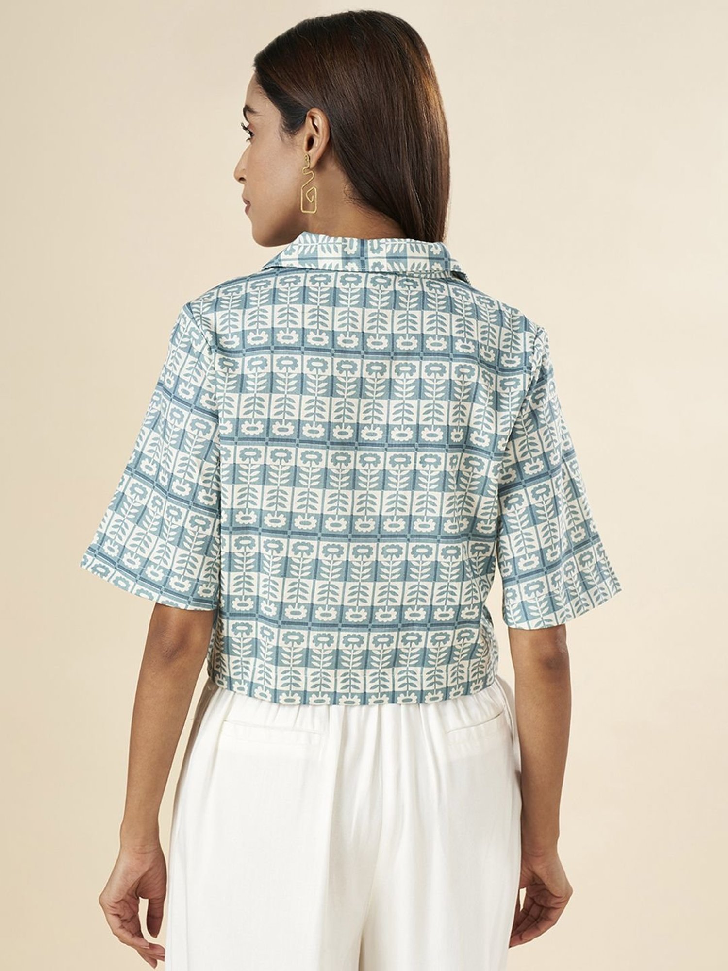 Akkriti by Pantaloons Teal Blue Cotton Printed Crop Top