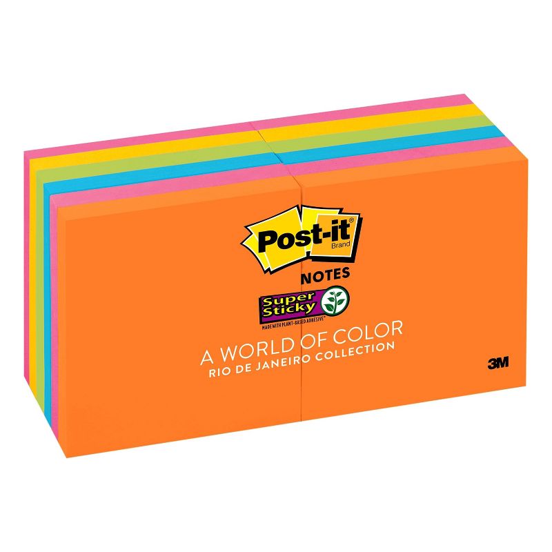 Post-it 12pk Super Sticky Notes 3"x3" Rio de Janeiro Collection
