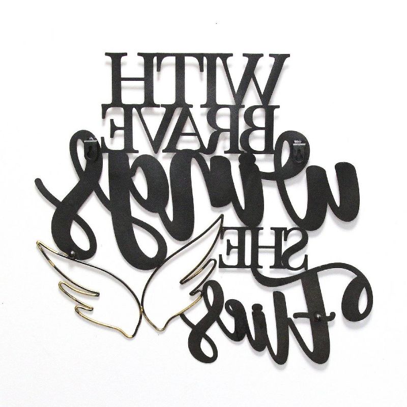17.25" X 16" "With Brave Wings She Flies" Metal Word Art