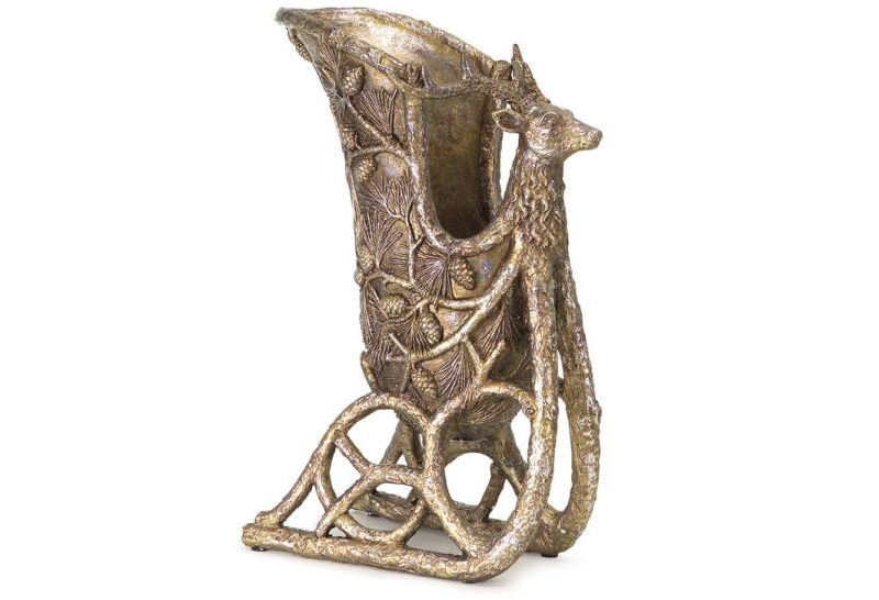 Melrose 15" Brown Reindeer Sleigh Vase Christmas Tabletop Decor