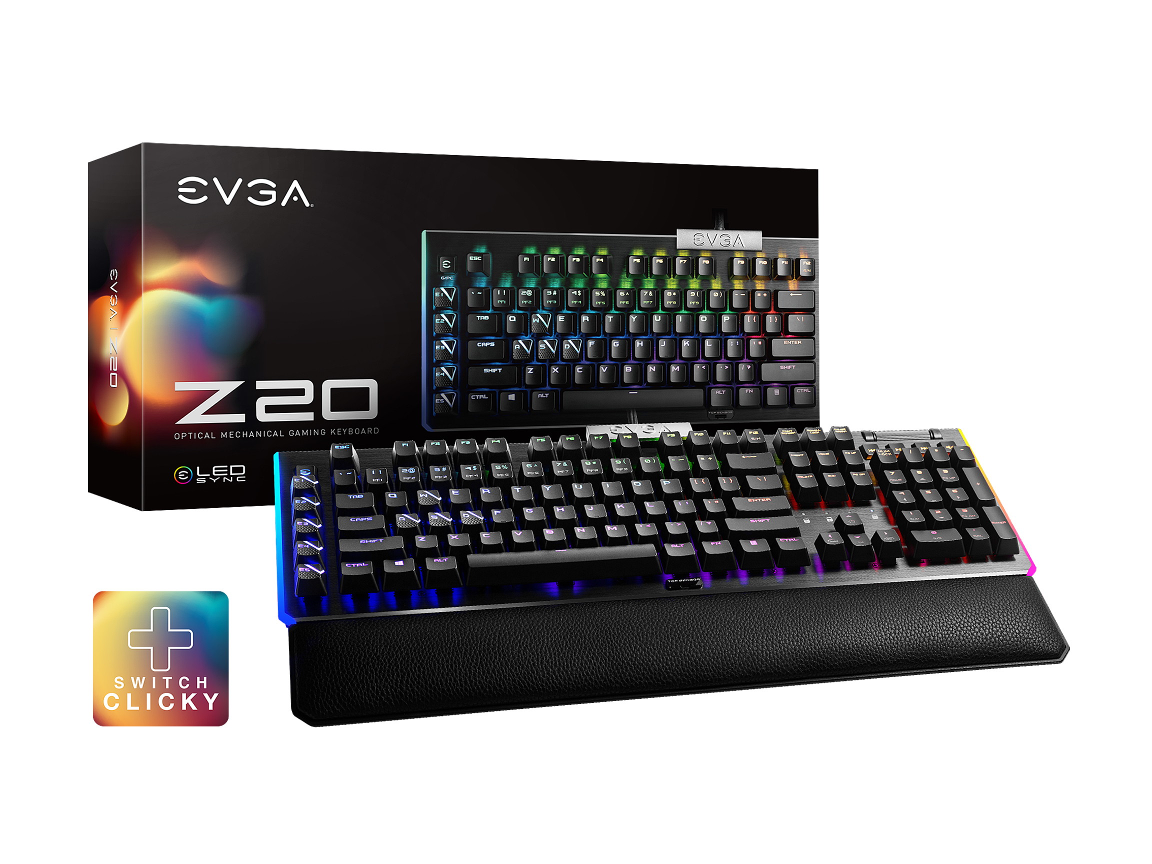 EVGA Z15 RGB Gaming Keyboard, RGB Backlit LED, Hotswapable Mechanical Kailh Speed Bronze Switches 822-W1-15US-KR (Clicky)