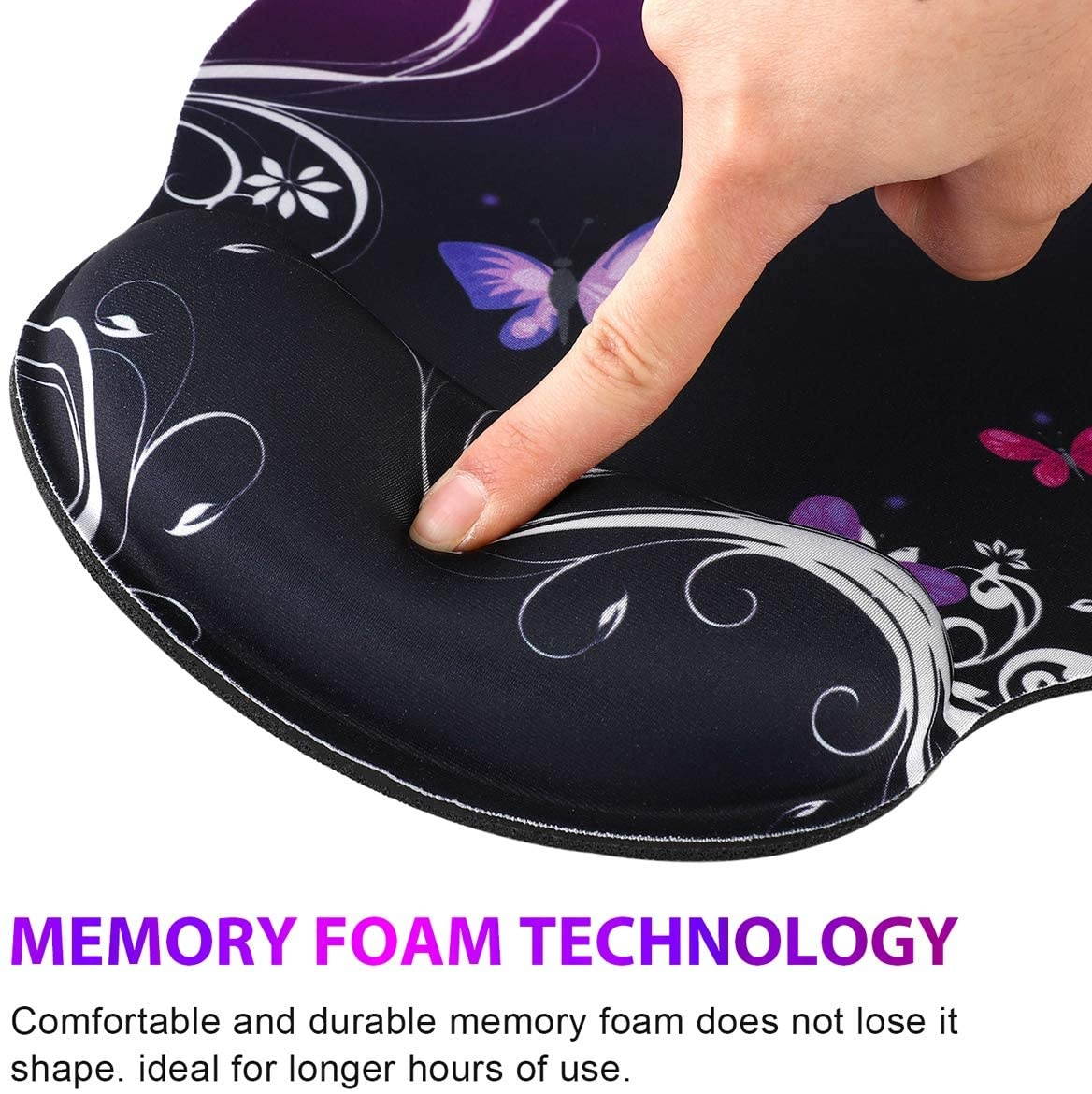 Mouse Pad Wrist Rest Support, ToLuLu Gel Ergonomic Mouse Pads with Non Slip Rubber Base Memory Foam Support, Mouse Wrist Rest Pad for Laptop Computer Home Office Working Pain Relief, Purple Butterfly