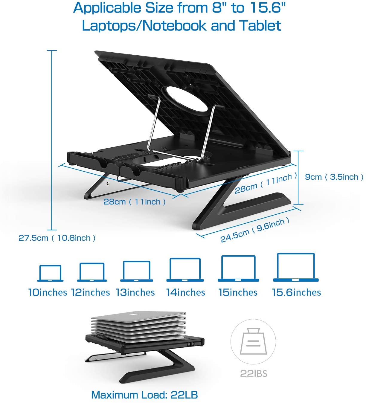 OImaster Laptop Stand Adjustable Computer Stand Patented, Multi-Angle Stand Portable Foldable Laptop Riser Phone Stand Notebook Holder Compatible for MacBook, Air, Pro, Surface 9-15.6&rdquo;Laptop Black