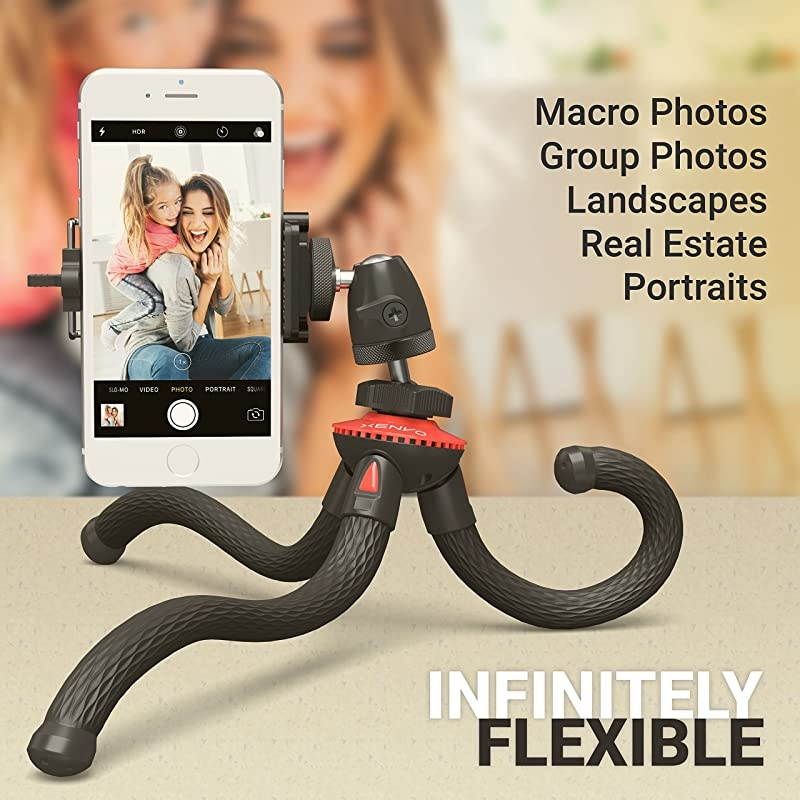 SquidGrip Flexible Cell Phone Tripod and Portable Action Camera Holder - Compatible with iPhone, GoPro, Android, Samsung, Google Pixel and All Mobile Phones