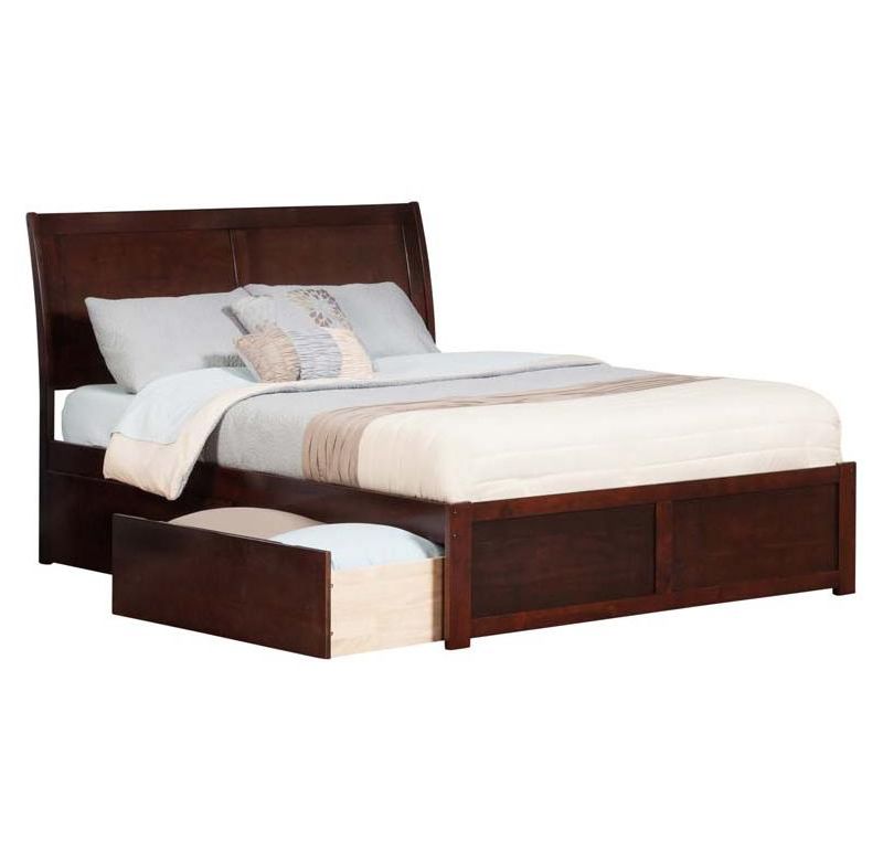 Portland King Flat Panel Foot Board w/ 2 Urban Bed Drawers Antique Walnut - Atlantic Furniture