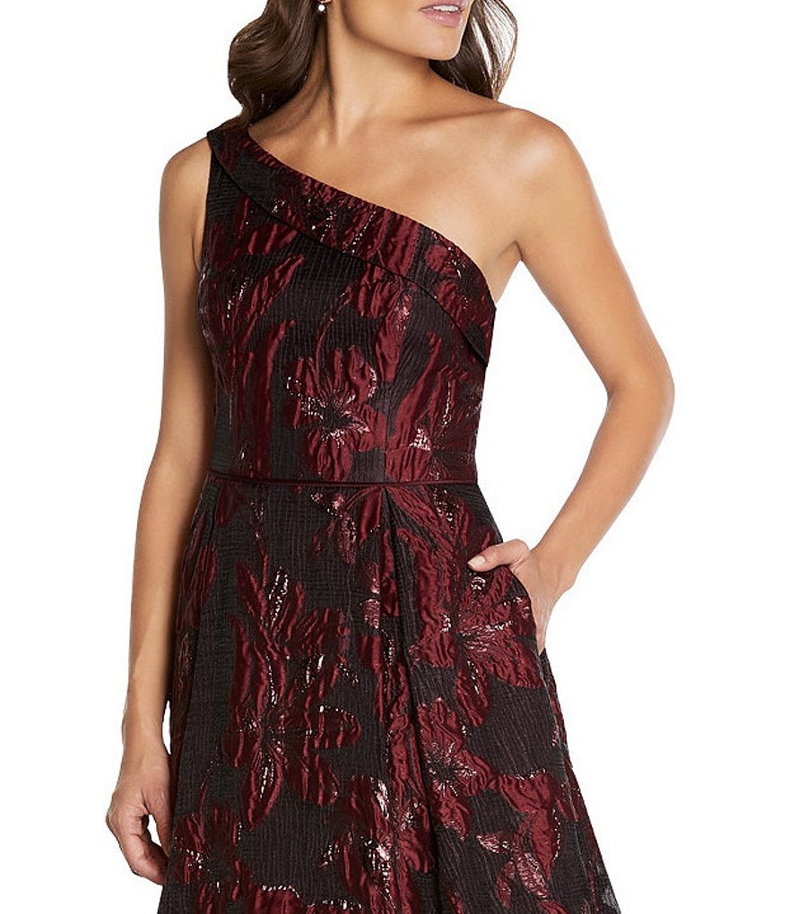 Aidan Mattox One-Shoulder Sleeveless Jacquard Long Ball Gown