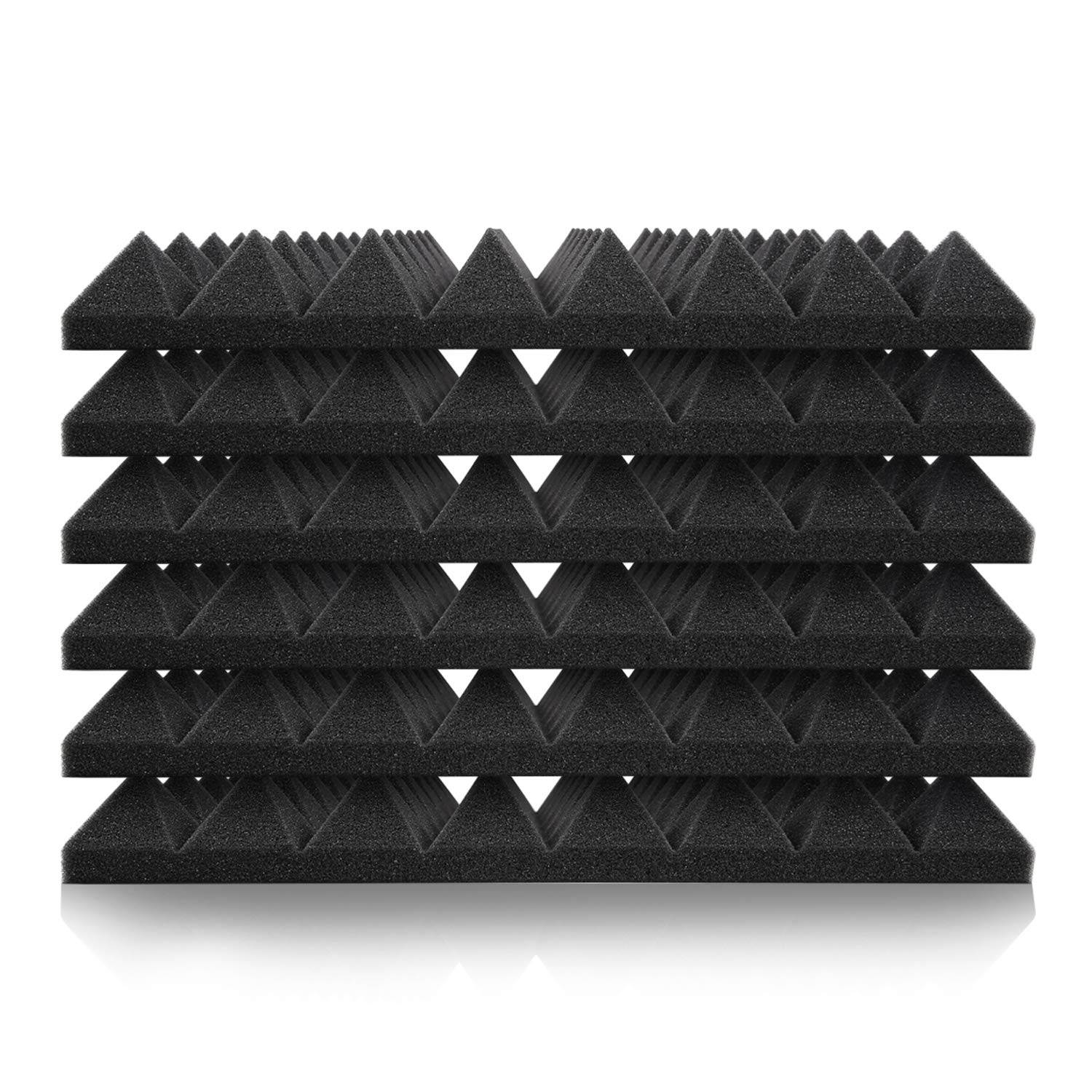 Acoustic Foam Panels 6-Pack 2" X 12" X 16", Ohuhu Uncompressed Pyramid 2 Inch Thick Sound Absorbing Dampening Wall Foam Acoustic Treatment