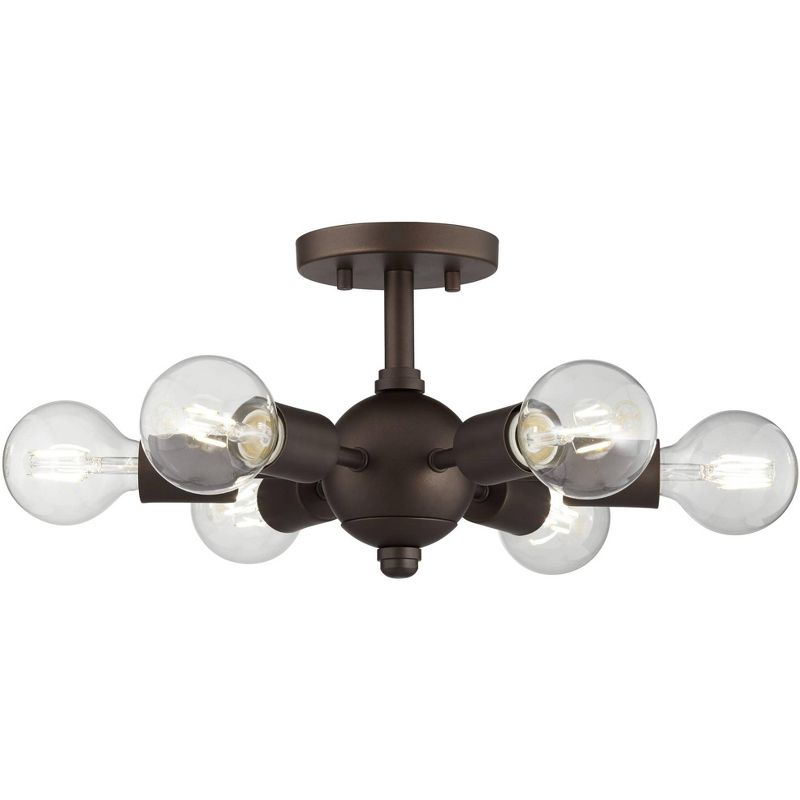 Possini Euro Design Mid Century Modern Ceiling Light Semi Flush Mount Fixture Oiled Bronze 13" Wide 6-Light LED Globe for Bedroom