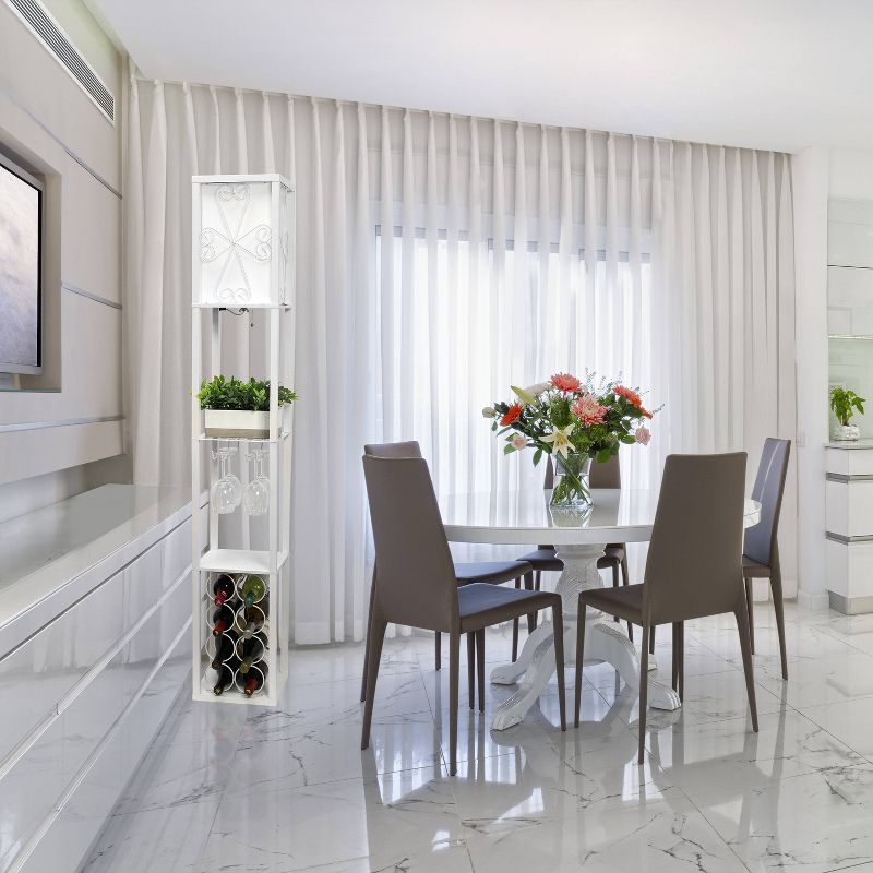 Etagere Storage Shelf Floor Lamp with Linen Shade White - Simple Designs