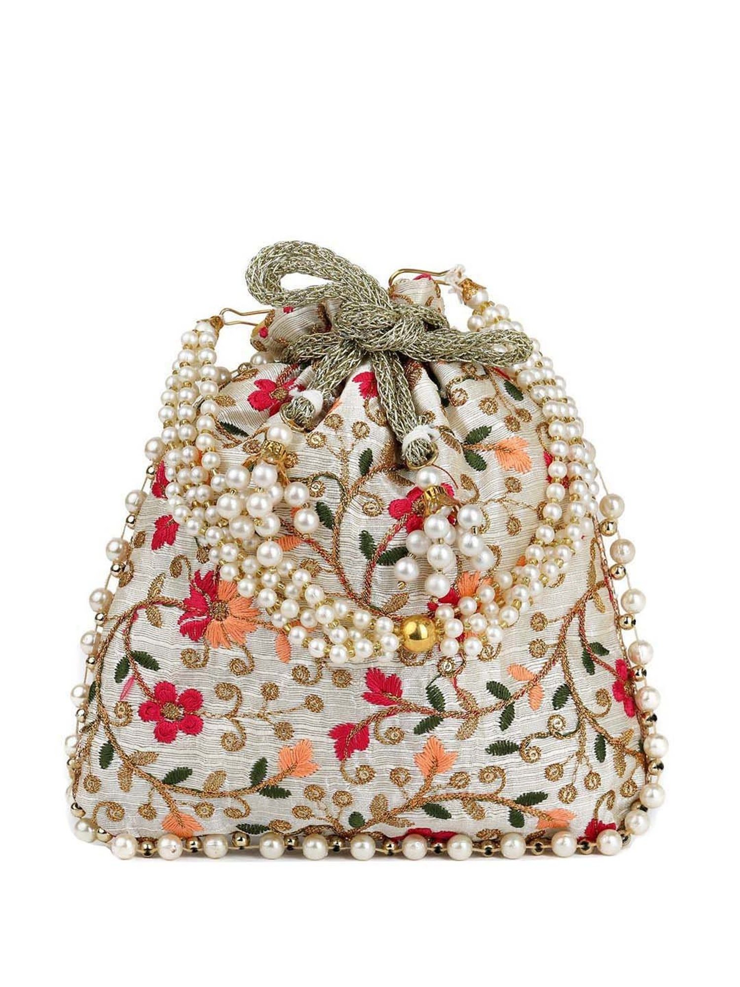 Gaurapakhi White Embroidered Potli