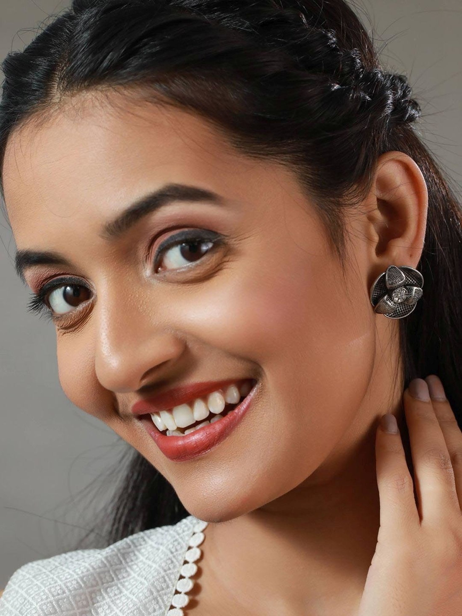 Priyaasi Floral Silver Stud Earrings