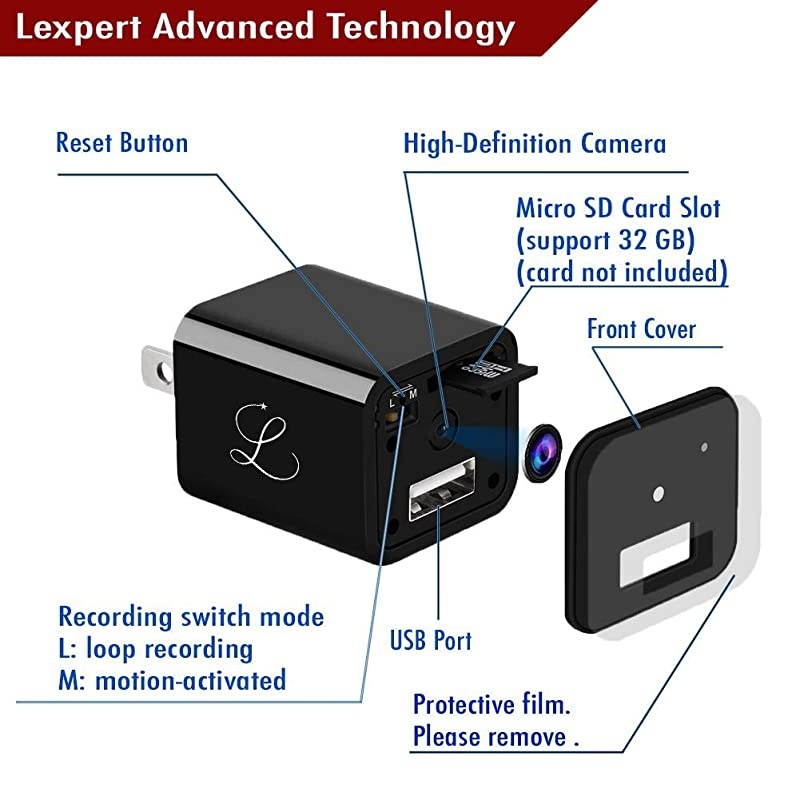 Camera Charger Hidden Camera Plug Hidden Nanny Cam Premium Pack Surveillance Camera Hidden Camera Wall Plug USB Charger Camera Full HD 1080p