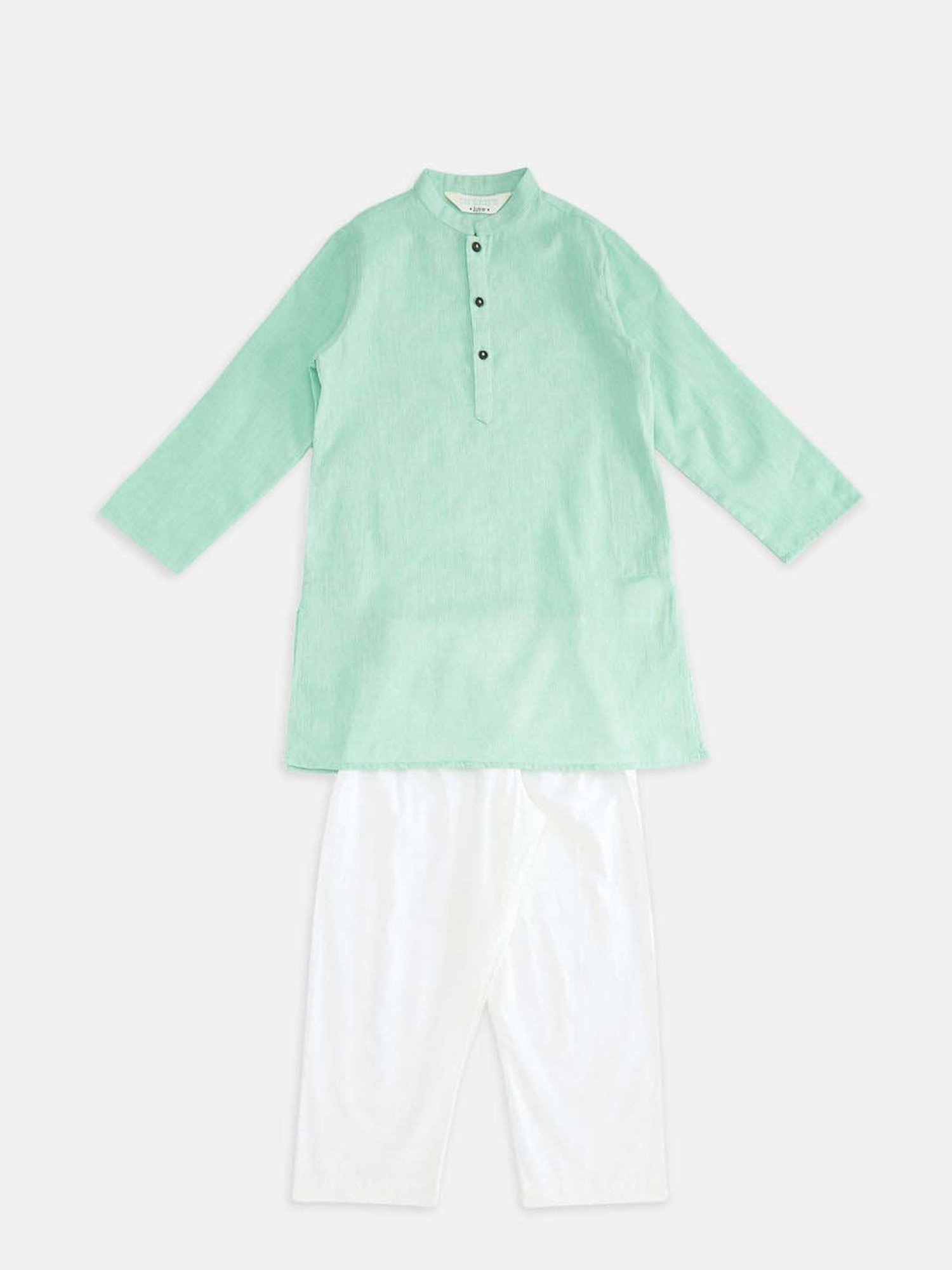 Indus Route by Pantaloons Kids Mint Green & White Cotton Regular Fit Full Sleeves Kurta Set