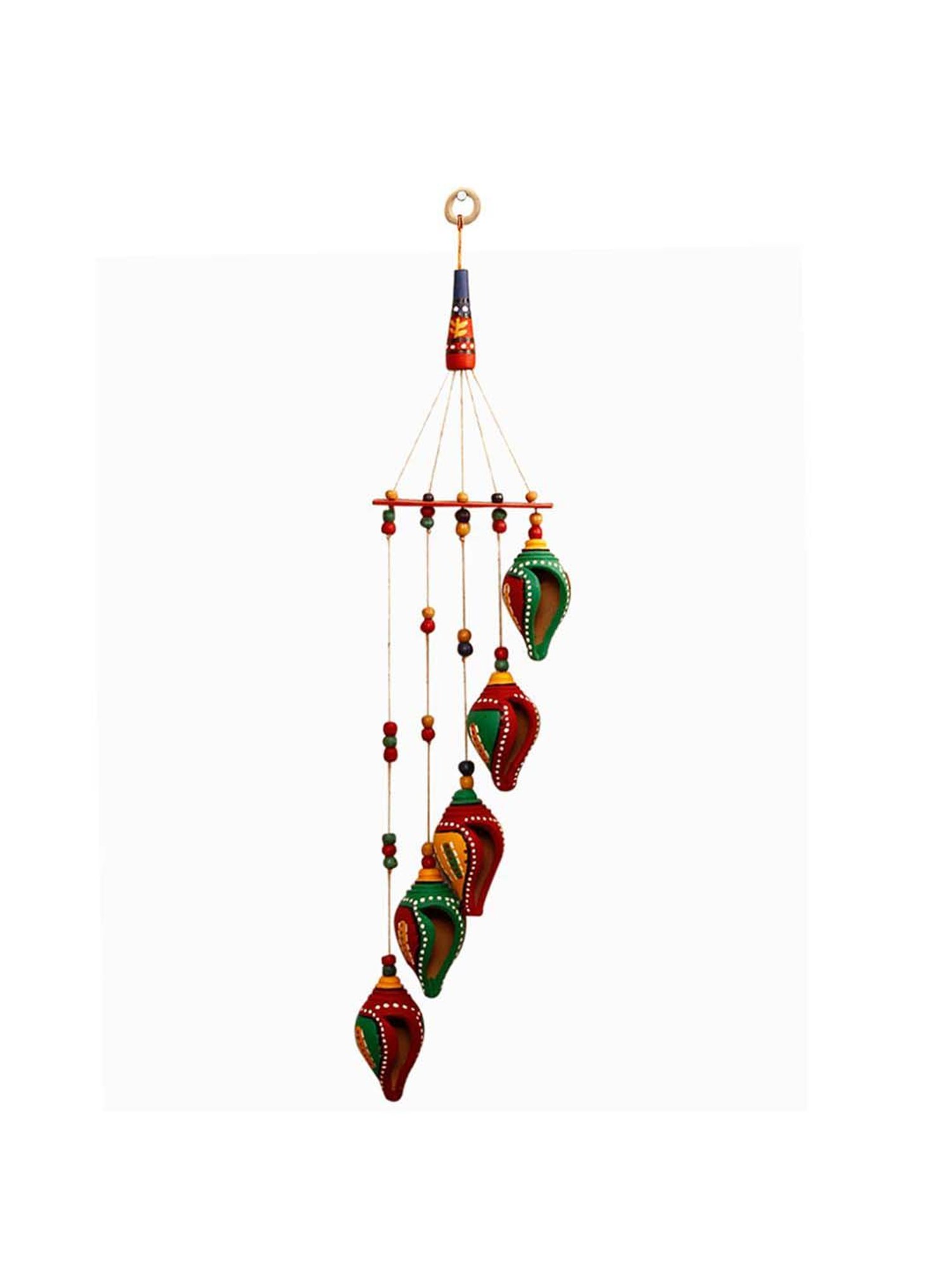 ExclusiveLane 'A Shankh Bouquet' Hand-Painted Decorative Hanging In Terracotta