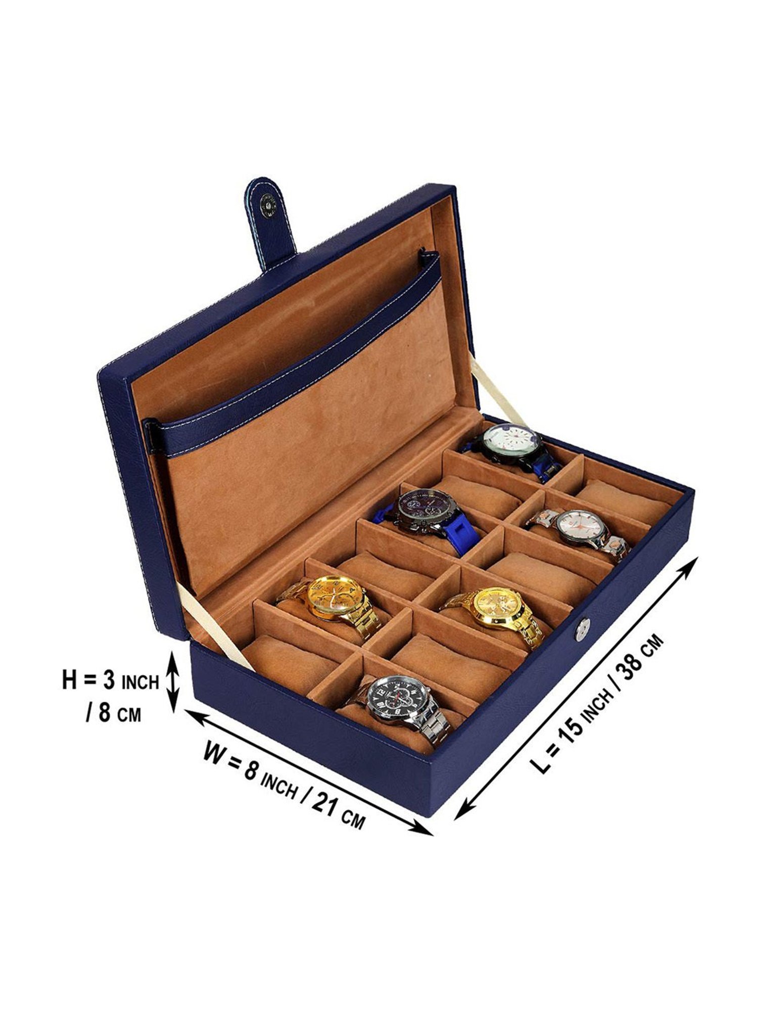 Leather World Blue Watch Box Holder Organizer Case in 12 Slots