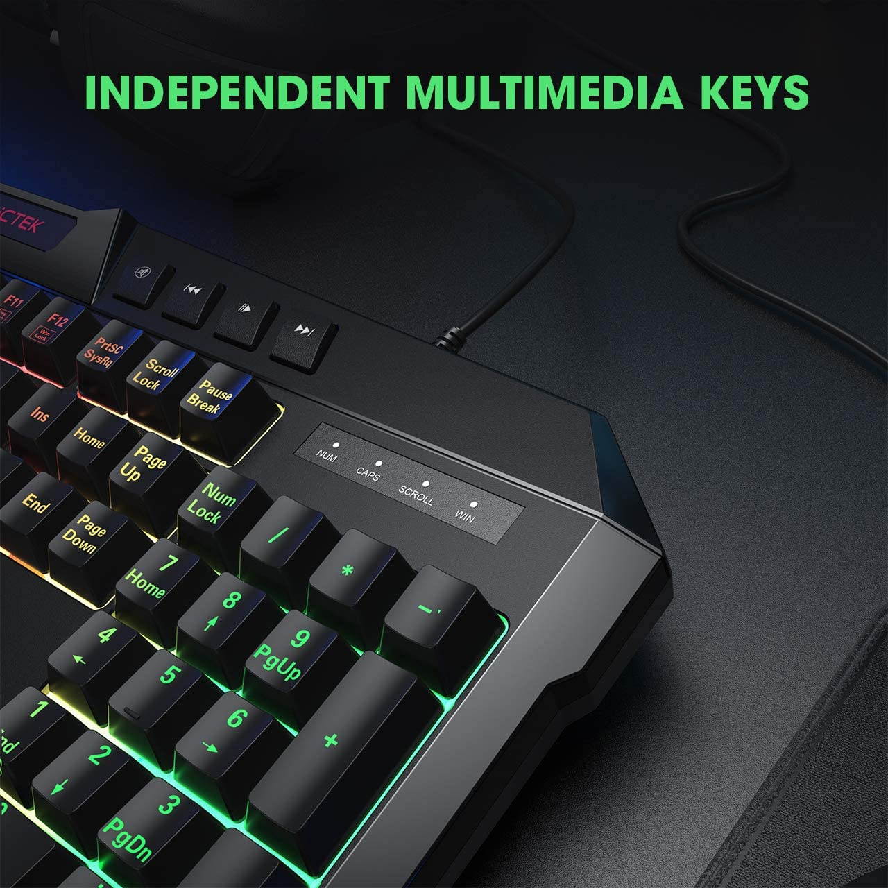 PICTEK Backlit Keyboard and Mouse Combo, LED Wired Gaming Keyboard, Ergonomic Keyboard, Wrist Rest Keyboard with Efficient Multimedia Keys, Programmable Gaming Mouse for Mac, PC, Sega Game Gear Games