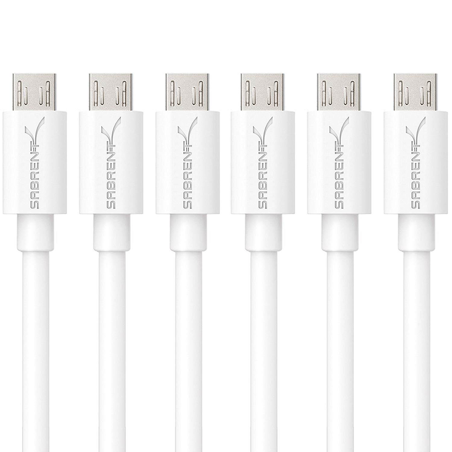 Sabrent 6-pack 22 AWG Premium 3ft Micro USB Cables High Speed USB 2.0 - White (CB-M63W)