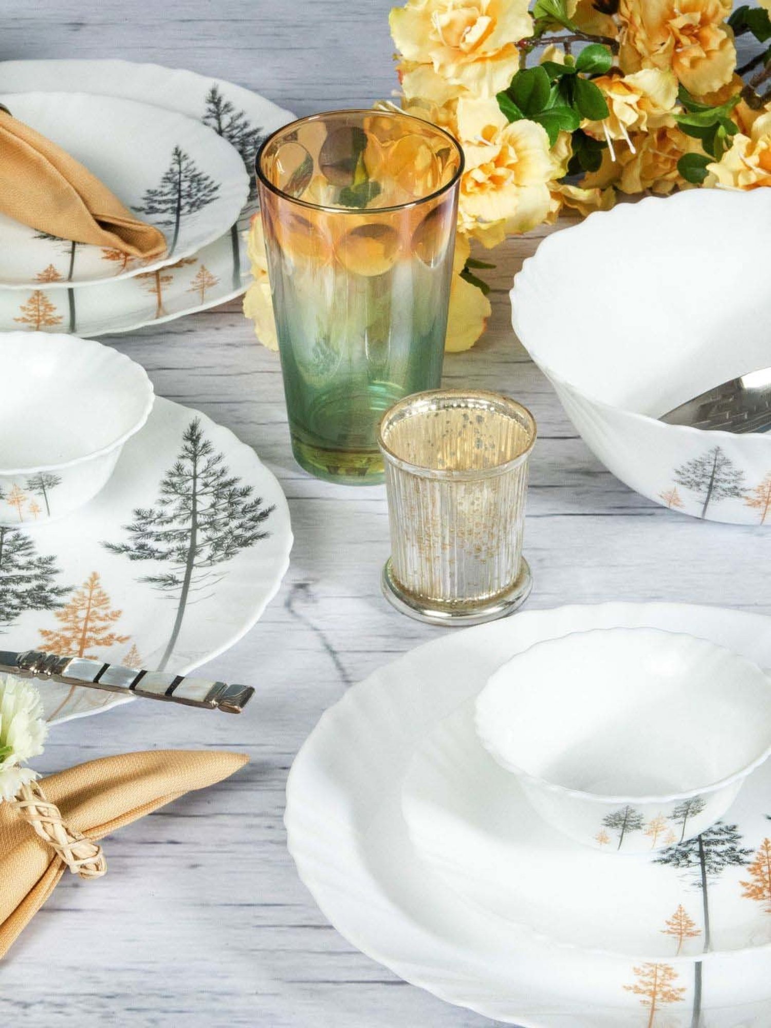 Cello Imperial White & Black Glass Dinner Set