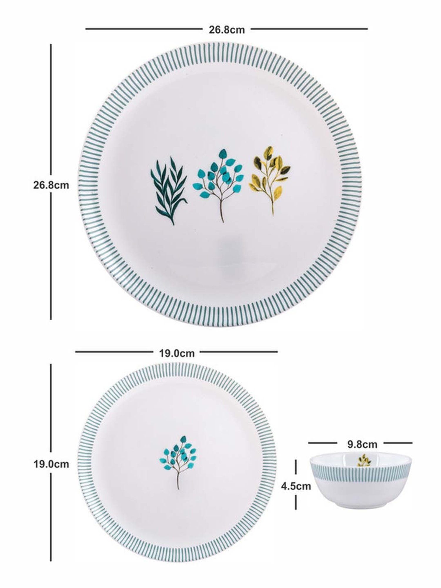 Goodhomes White & Green Opalware Dinner Set (Set of 4pcs Dinner & 4pcs Quarter Plate, 8pcs Veg Bowl)