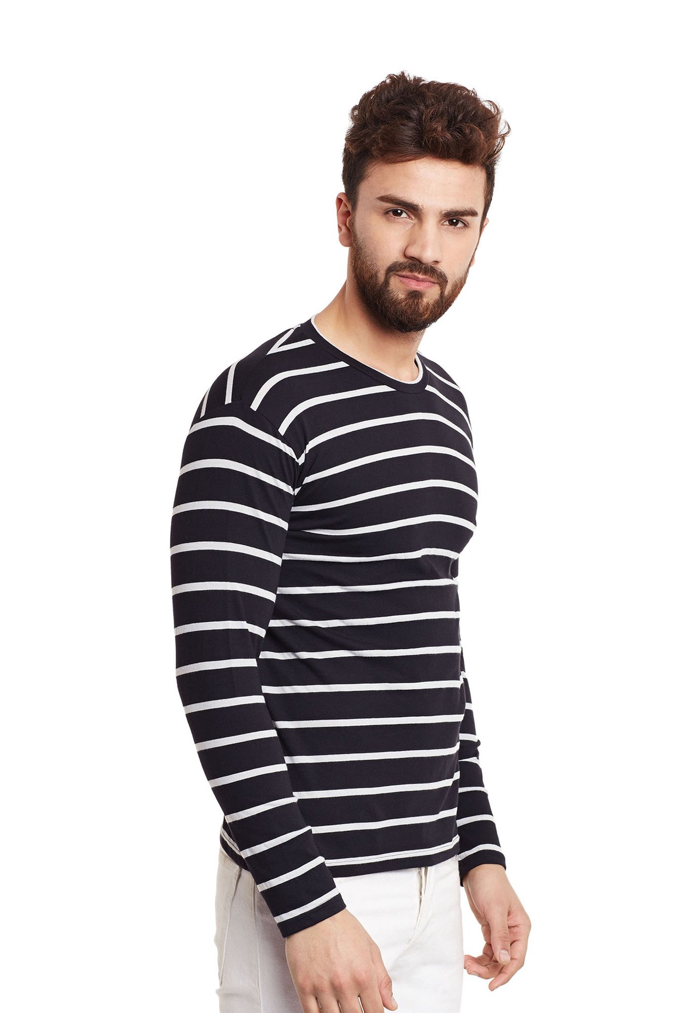 Hypernation Black Striped Round Neck T-Shirt