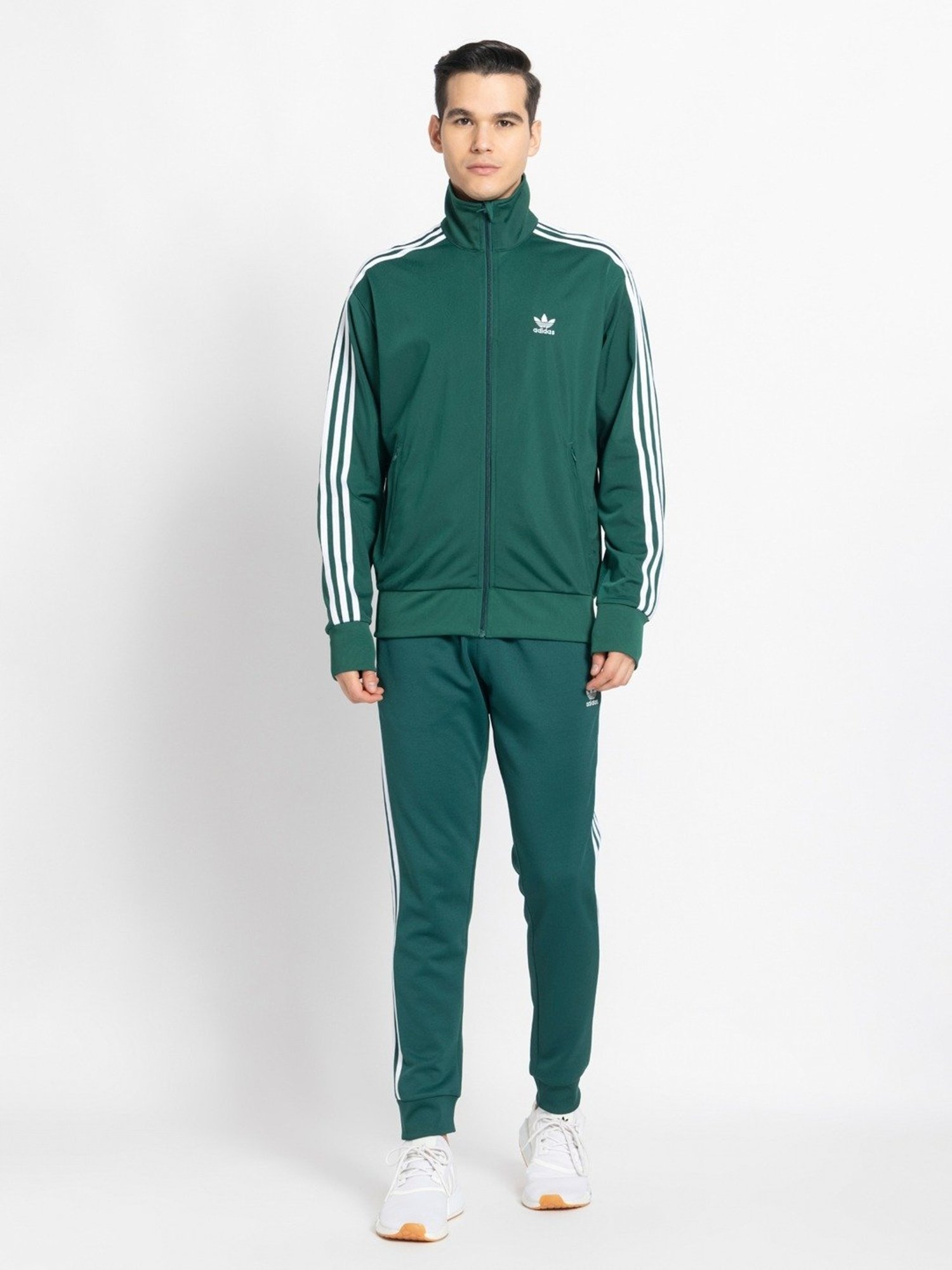 Adidas Originals Green Regular Fit Striped Sports Jacket