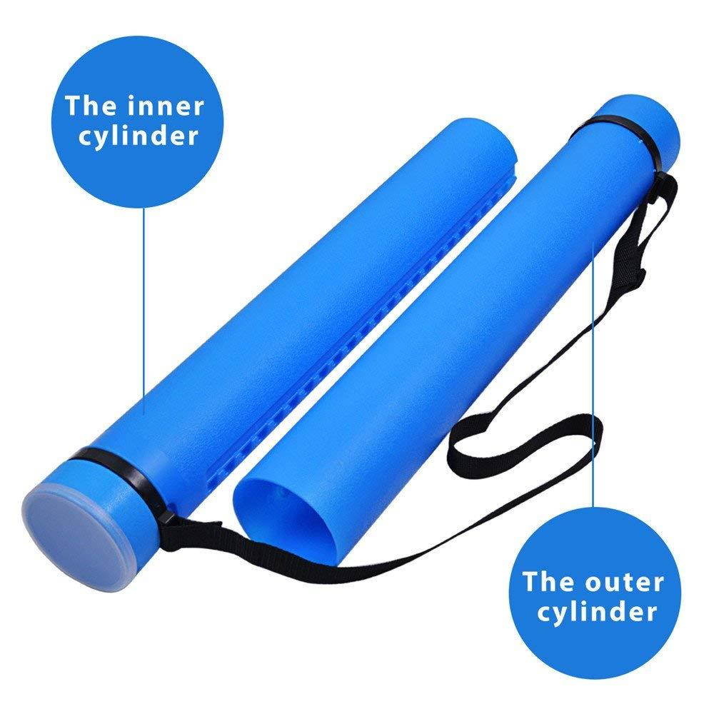 Poster Tube with Strap Plastic Expanding Poster Tube 24.5" to 40" with Clear ID Card Cap Transport Tube Telescoping Carrying Case for Blueprints (Blue)