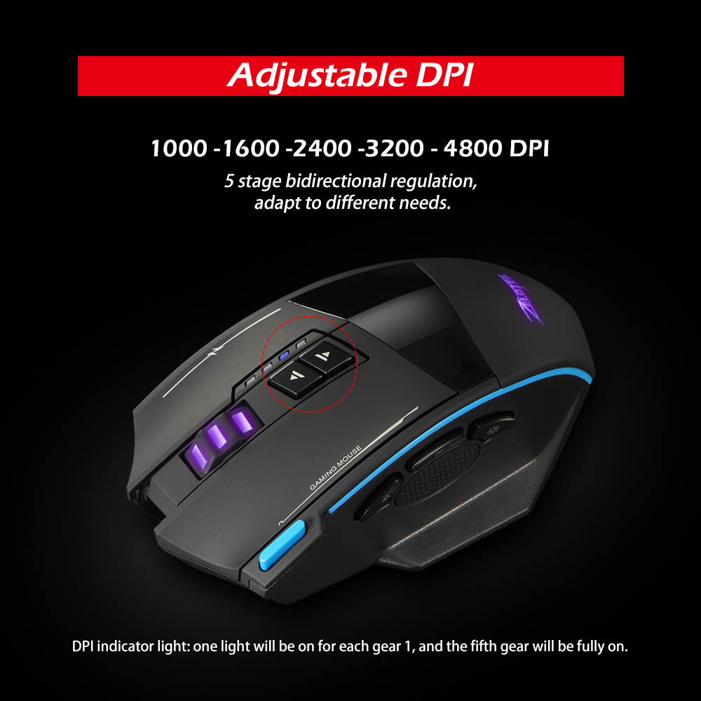 LUOM F-15 Wired/Wireless Gaming Mouse Rechargeable  Optical Mice RGB LED Lights, 9 Buttons Programmable 1000-1600-2400-3200-4800DPI with Fire Button (Black)