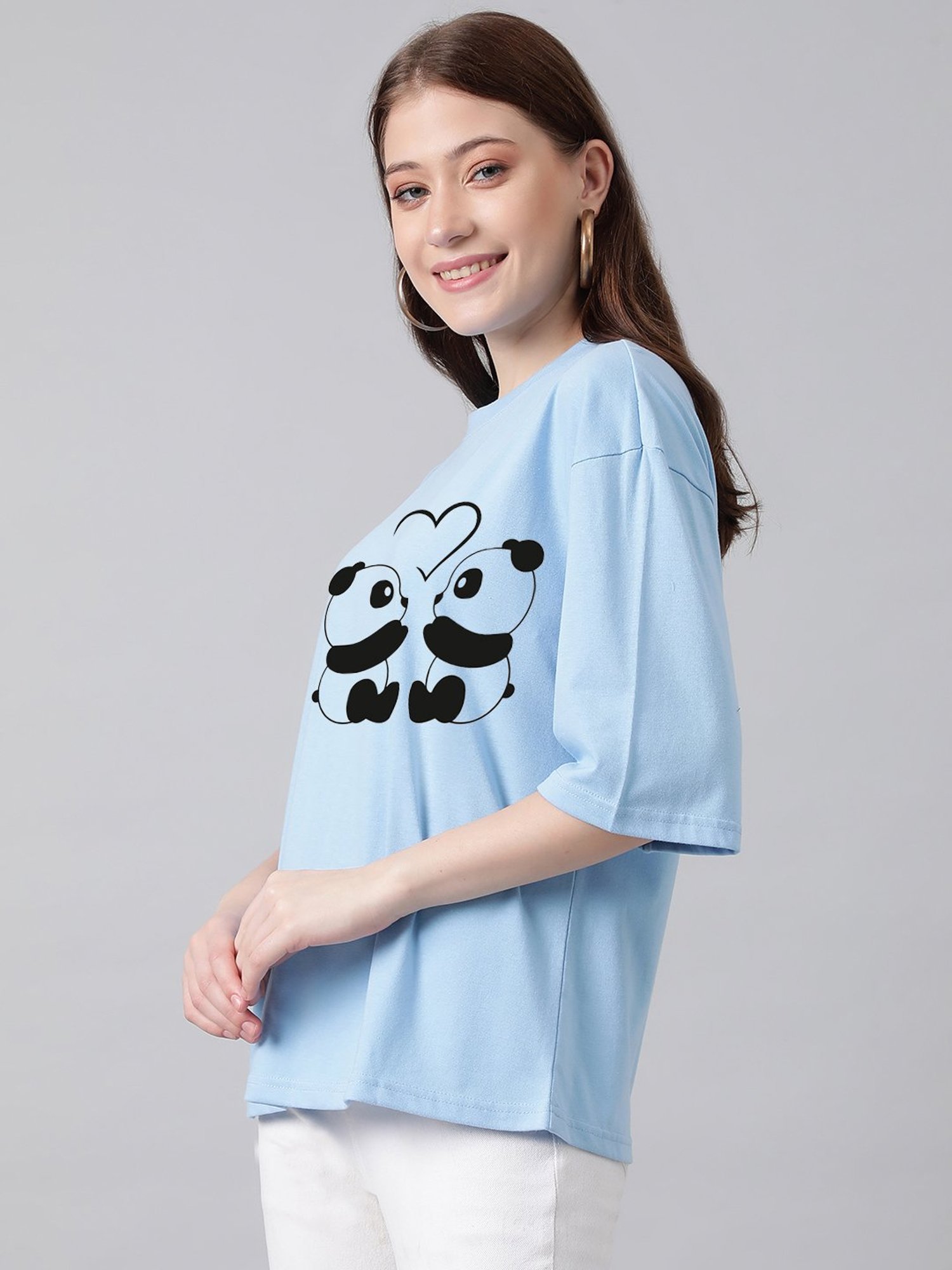 Kotty Light blue Printed Oversized T-Shirt