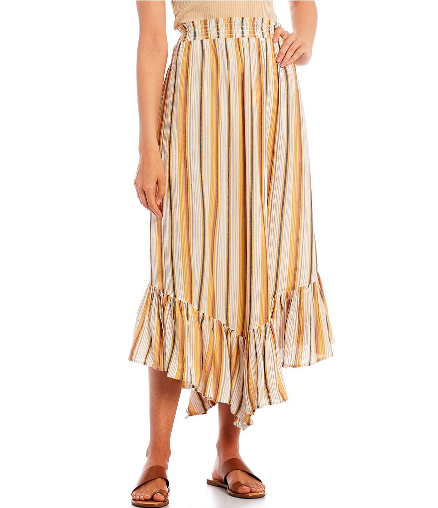 Angie Stripe Ruffle Hem Maxi Skirt
