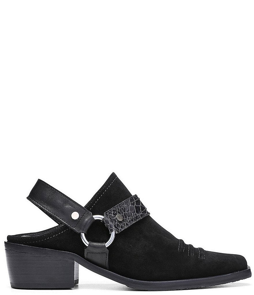 Donald Pliner Mazzy Suede Snake Print Harness Western Mule Shooties