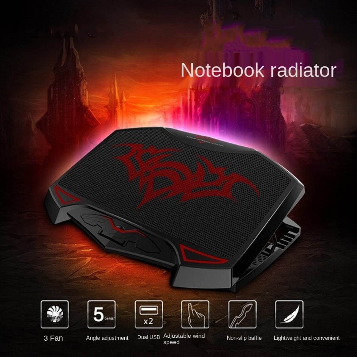 DKE&HXL Laptop Cooling Pad, Laptop Cooler, with 3 Silent Fans, Switch Control Fan Speed Function, with Two USB Ports, Compatible Gaming Laptop Cooling Pad.