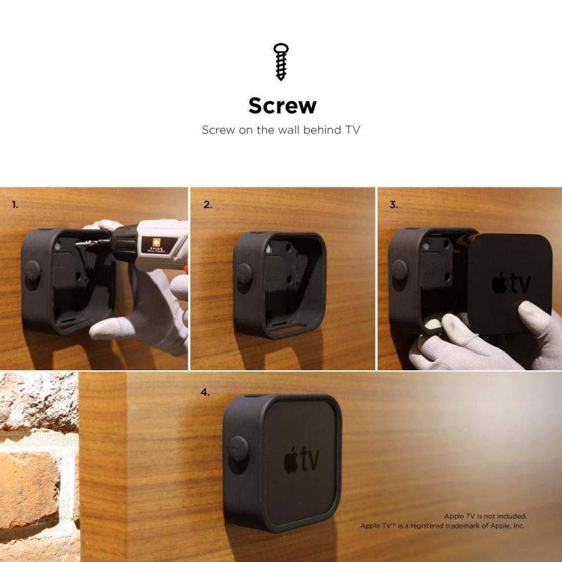 elago Multi Mount for Apple TV - [Three Mounting Options : Magnet, Screw, Strap][Easy Installation][Space Saving] for Apple TV 4K / 4th Generation