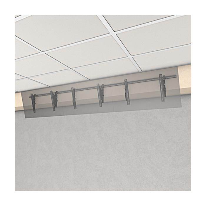 Wall mounted unistrut menu board brackets with plumb and tilt adjustment.