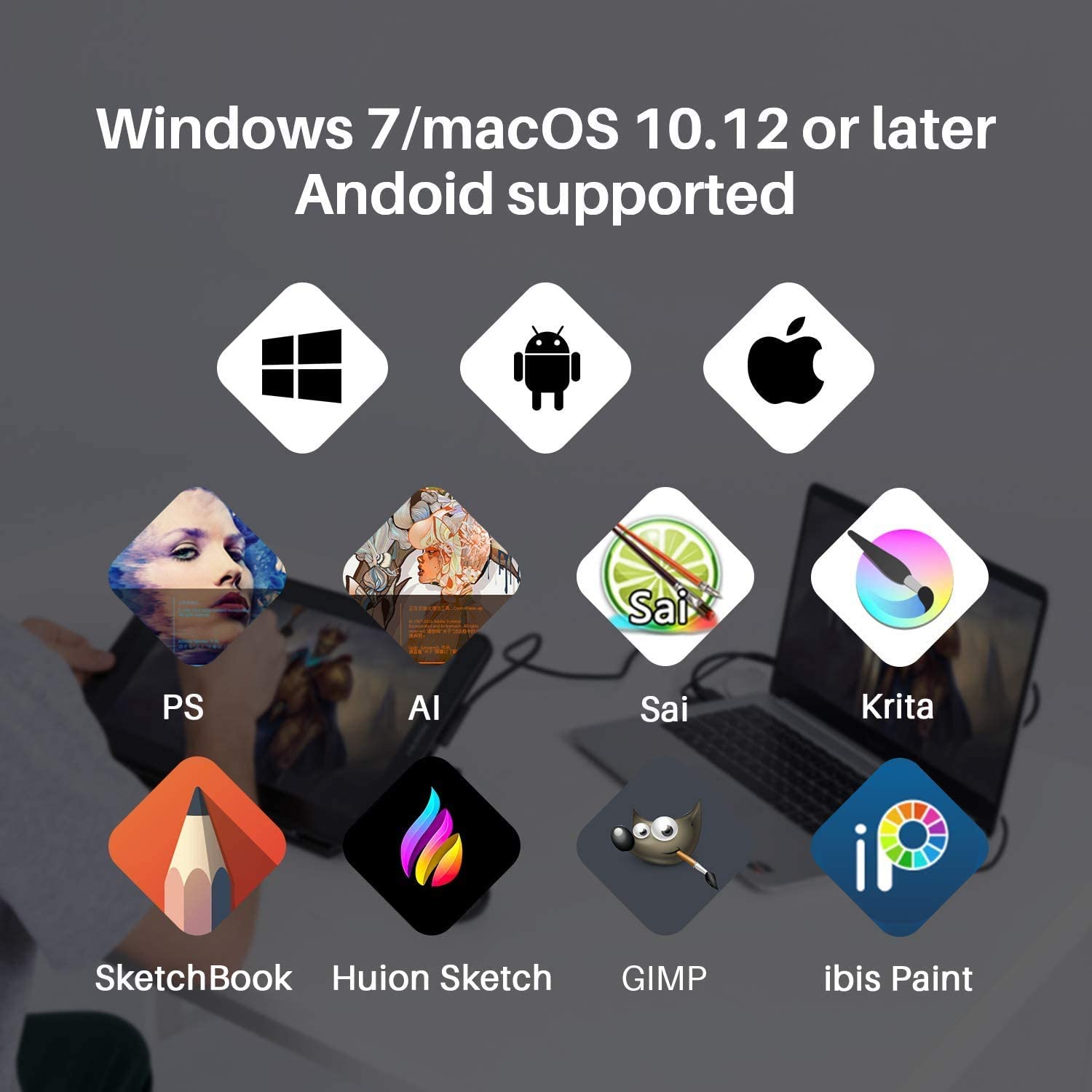 2020 HUION KAMVAS 13 Graphics Drawing Tablet with Full-Laminated Screen Android Support Battery-Free Sylus Tilt 8 Press Keys,13.3inch Pen Display,Black