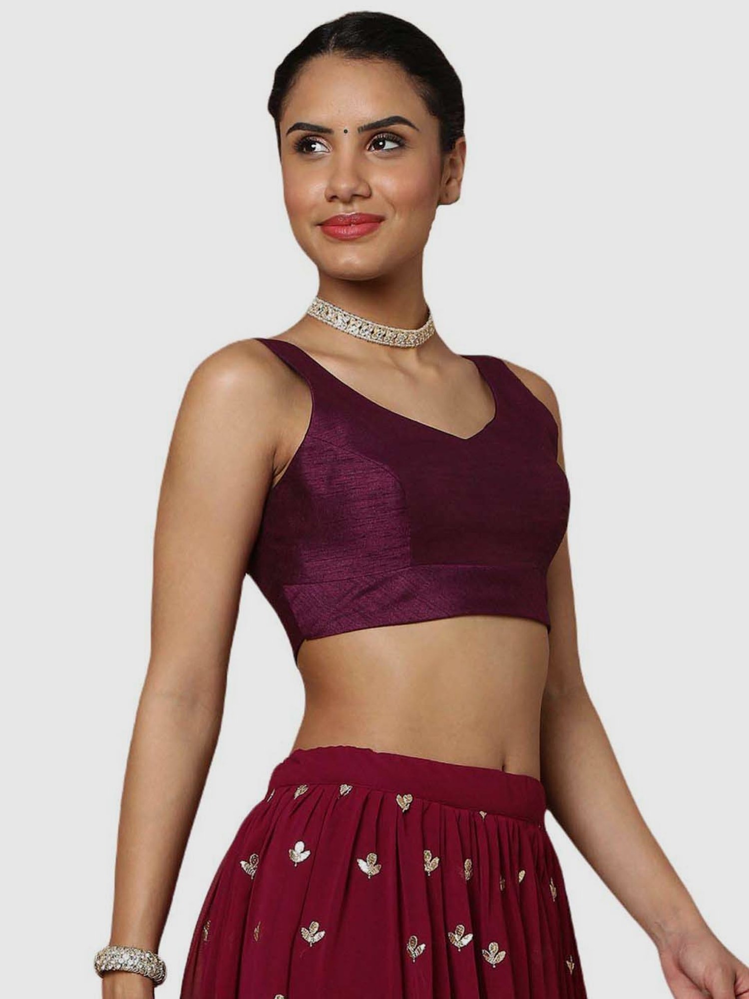 Salwar Studio Purple Textured Readymade Blouse