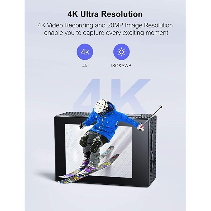 Ultra 4K 20MP Action Camera WiFi Enhanced Anti-Shake Time Lapse LDC Remote Control Sports Camera 40M Waterproof Underwater Vlog Camcorder with Accessories Kit CT9100