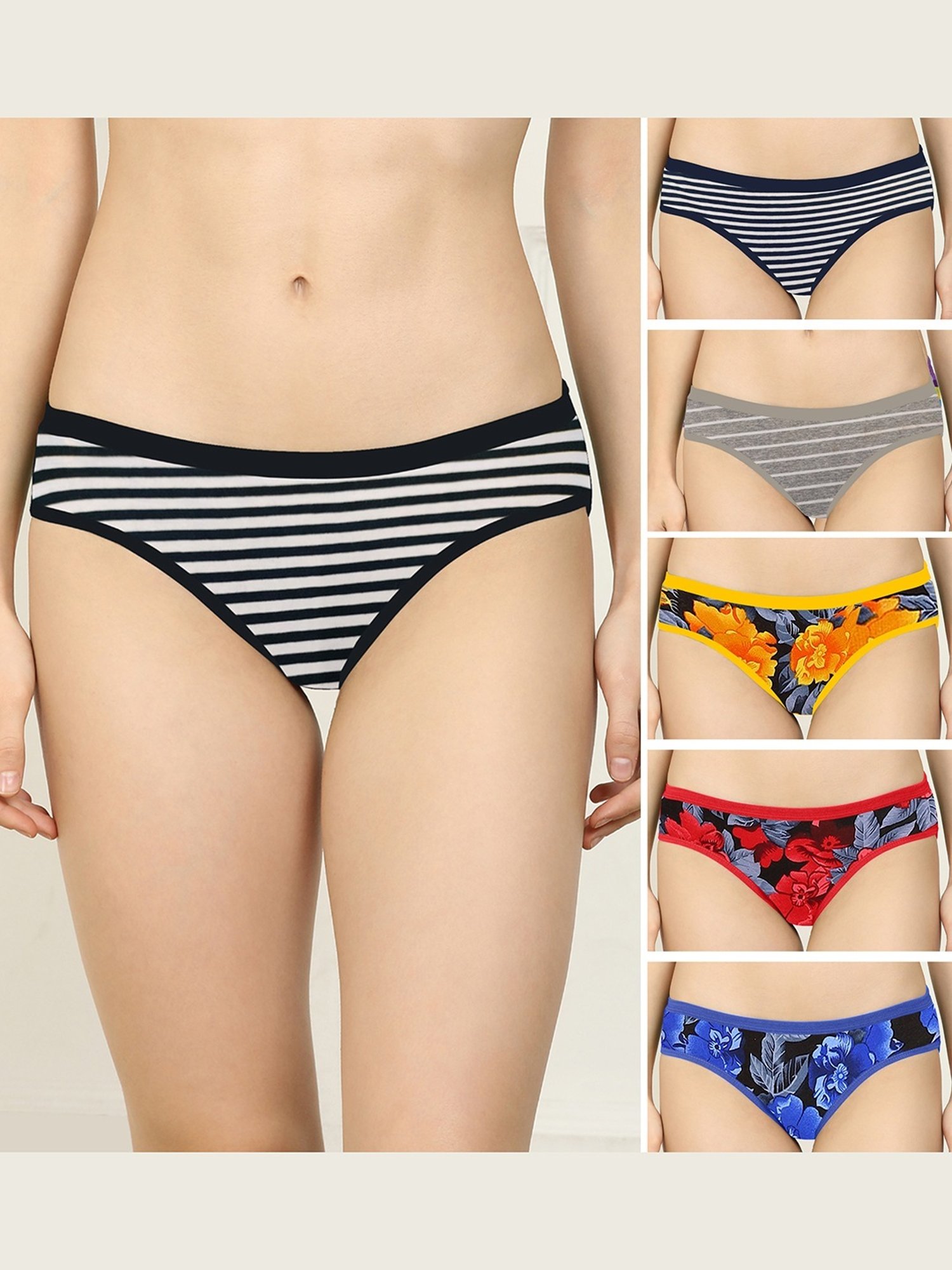 AROUSY Black & White Floral Print Hipster Panties - Pack Of 6