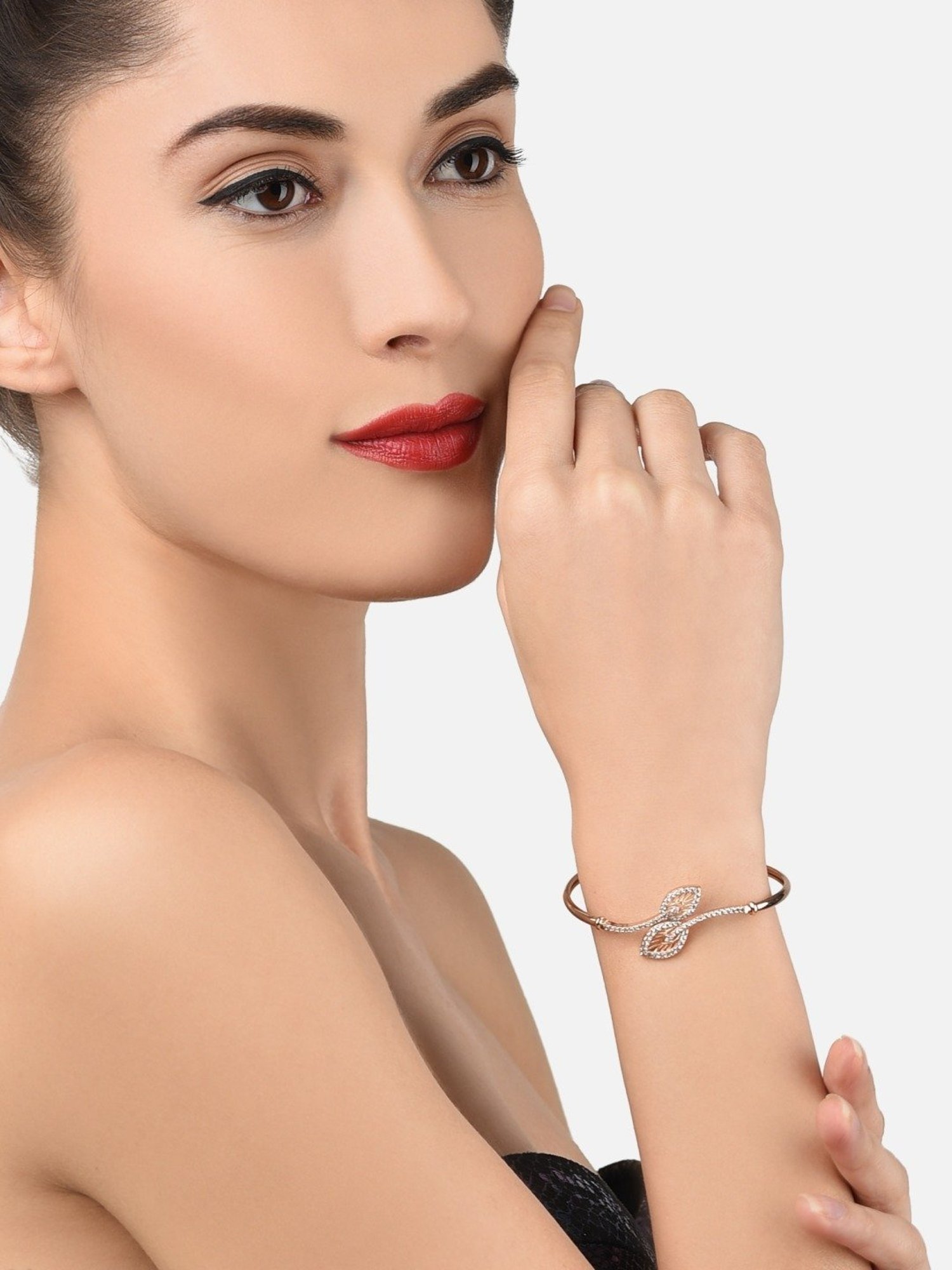 Zaveri Pearls Set of 2 Rose Gold Cubic Zirconia Brass Kada Bracelets-ZPFK13385