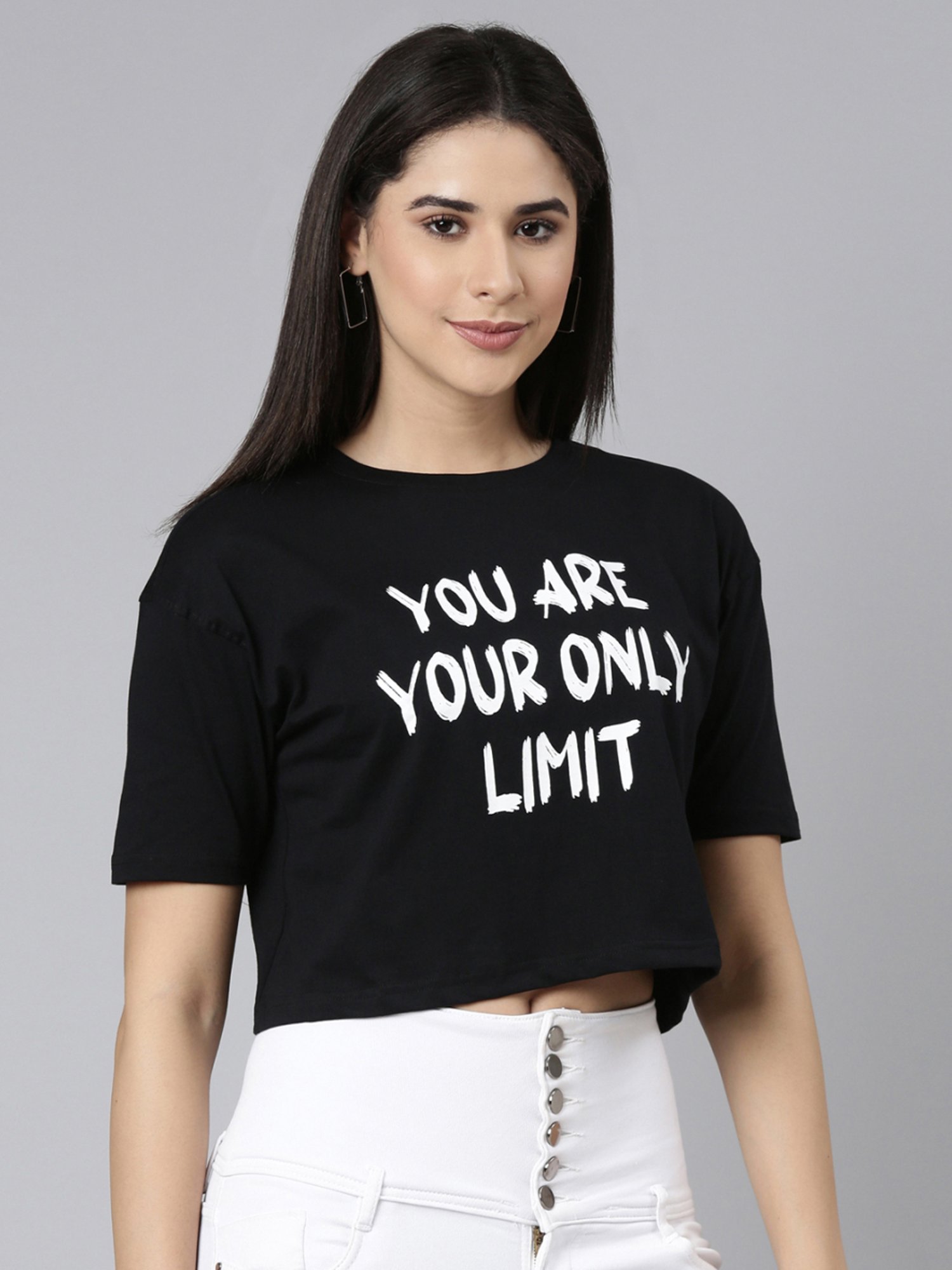 Kryptic Pure Cotton Printed Drop Shoulder Oversized Crop T-Shirt