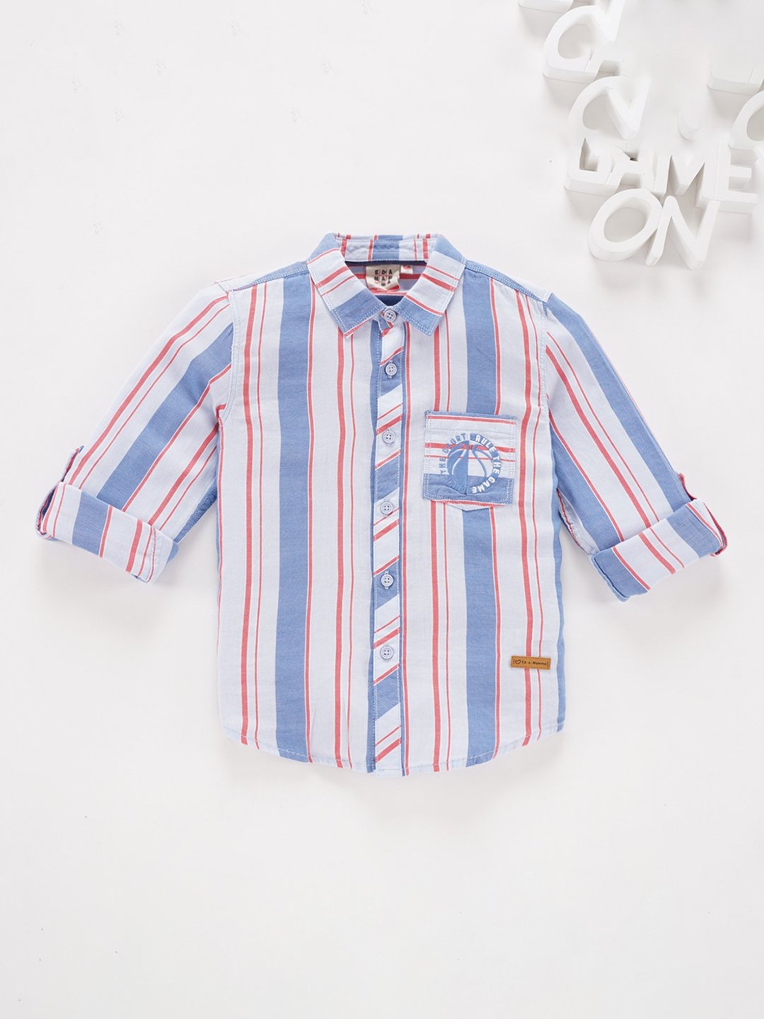 Ed-a-Mamma Kids Blue & Red Striped Full Sleeves Shirt
