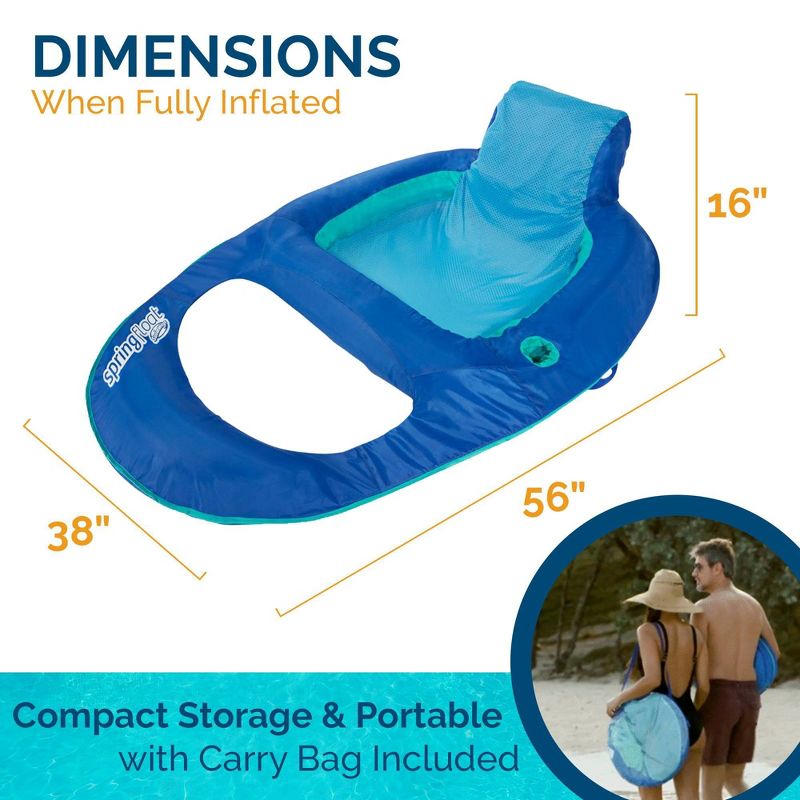 SwimWays Spring Float Recliner Swim Lounger for Pool or Lake with Hyper-Flate Valve - Blue