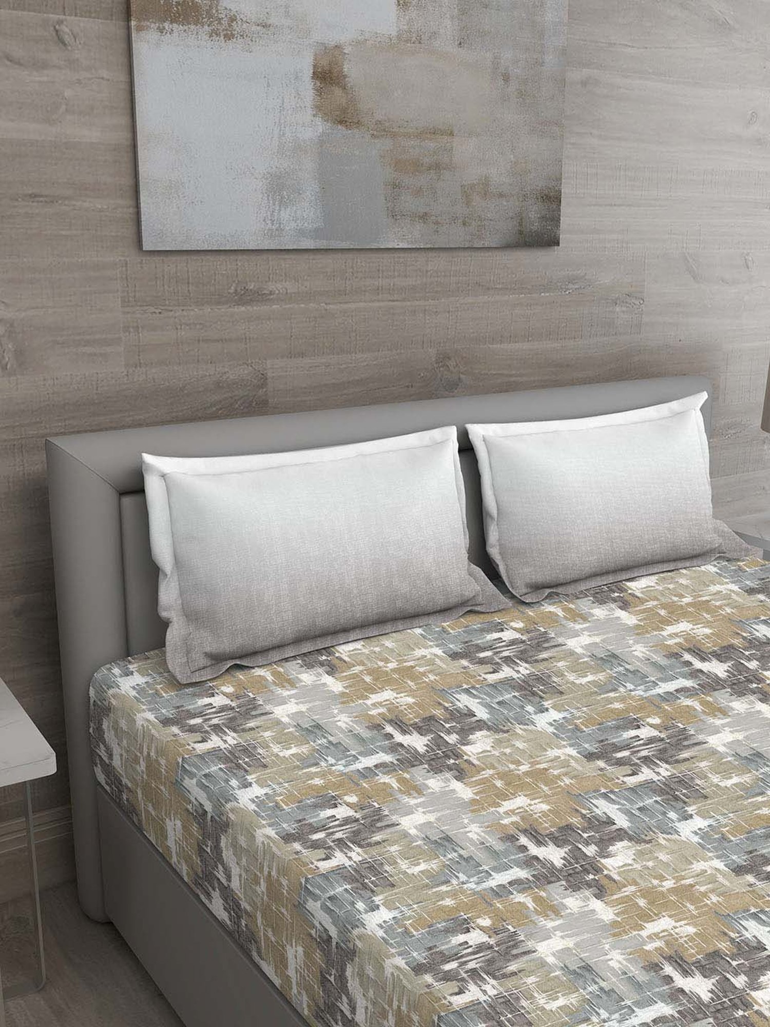 GM Brown & Grey 100% Cotton 144 TC King Bedsheet Set