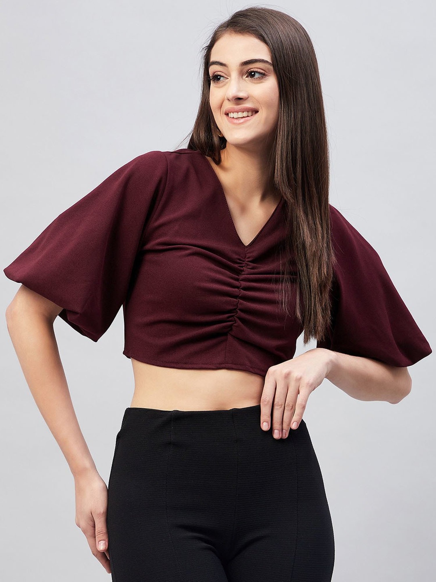 Marie Claire Maroon Flared Crop Top