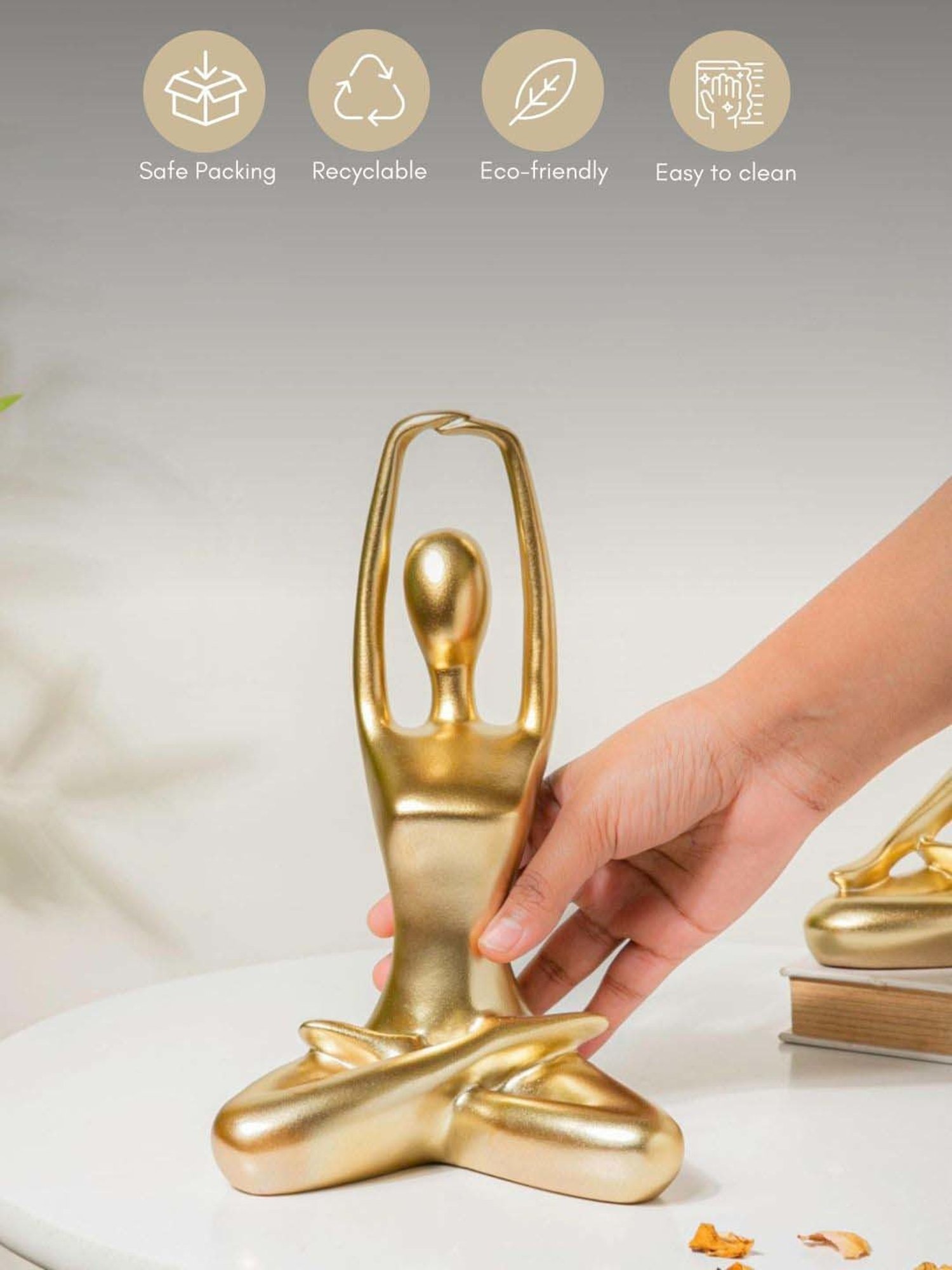 Nestasia Resin Made Solid Hands Raised Gold Yoga figurine in meditation position for Living Room
