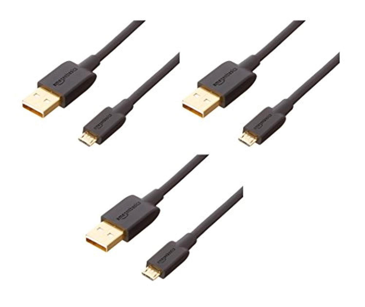 basics usb 2.0 a-male to micro b charger cable (3 pack), 3 feet, black