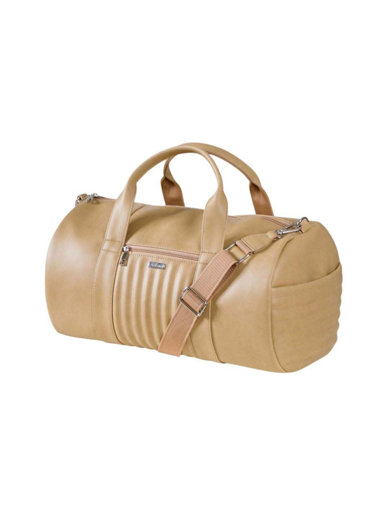 Nestasia Vegan Leather Large Size Beige Color Spacious Duffle Bag with Convenient Compartments