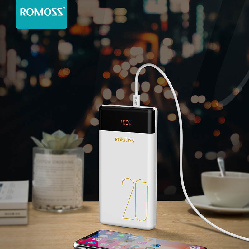 ROMOSS 20000mAh Power Bank with LED Display, USB C Portable Charger with 2 Outputs & 3 Inputs External Battery Pack Cell Phone Charger Battery Compatible with iPhone 11, Xs Max, iPad Pro, Samsung S20