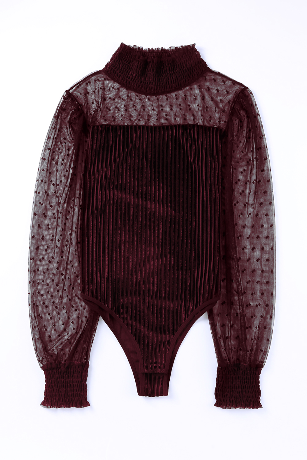 Black Ruffled Mesh Patchwork Slim Fit Bodysuit