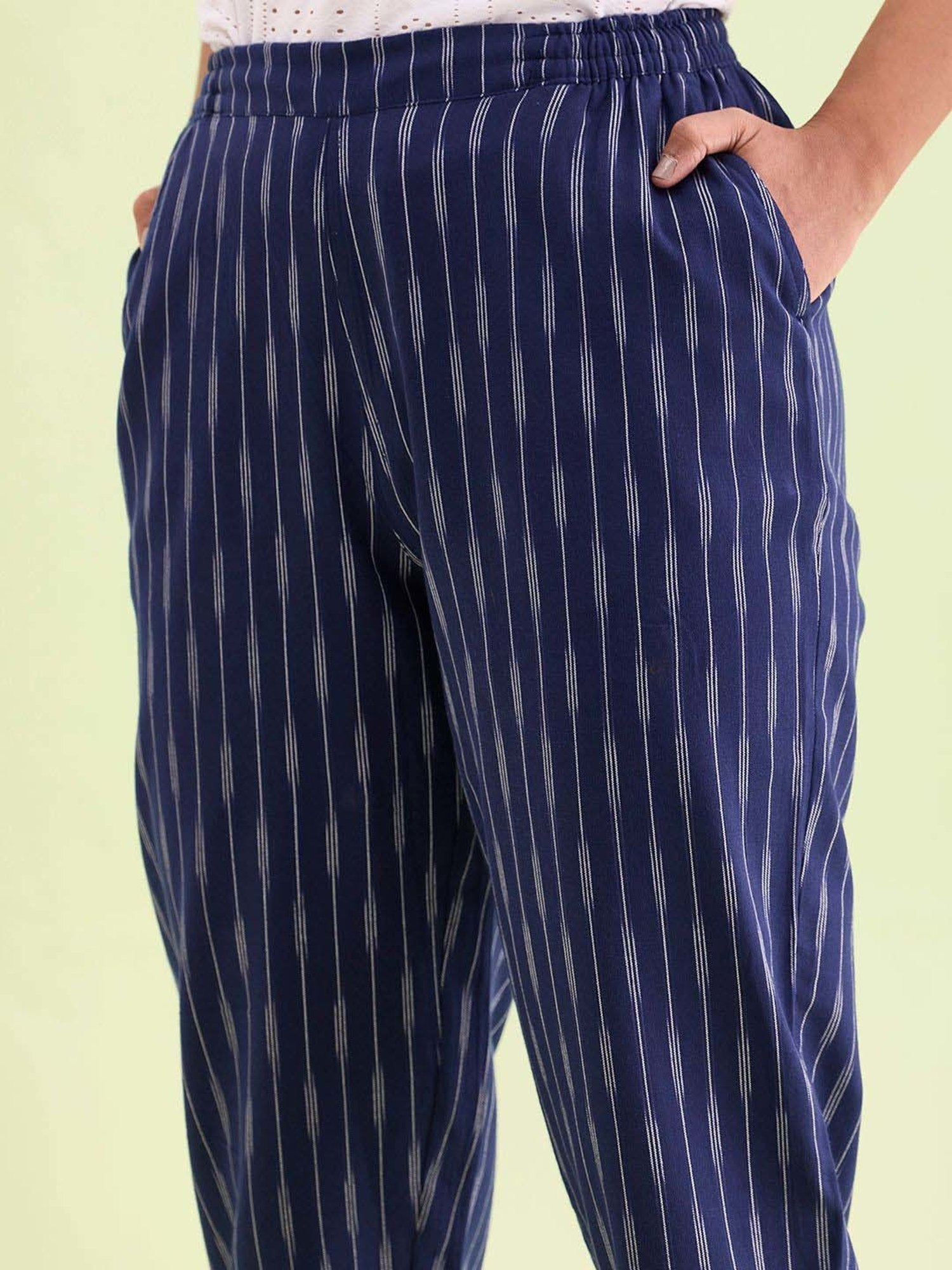 Go Colors! Navy Linen Printed Pencil Pants
