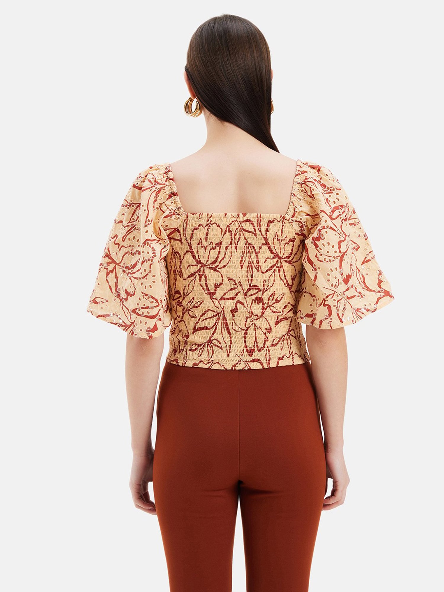 Kazo Beige & Rust Self Design Top